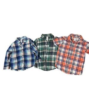 Carters Boys 3T Plaid Button-Up Shirts Lot Long Sleeve Casual Orange